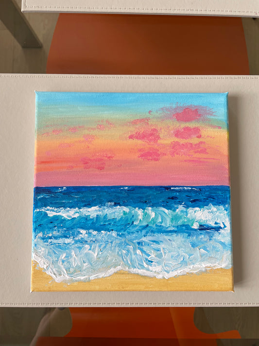 Sunset sea mini canvas painting